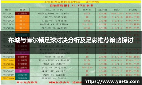 布城与博尔顿足球对决分析及足彩推荐策略探讨